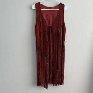 Vintage Duette Suede Leather Beaded Fringe Long Vest